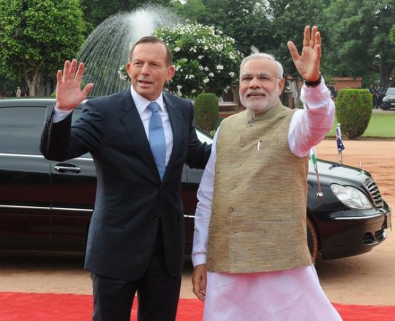 PM Narendra Modi with Australian counterpart Tony Abbott in New Delhi on Friday PM Modi with Asutralian PM Tony Abbott