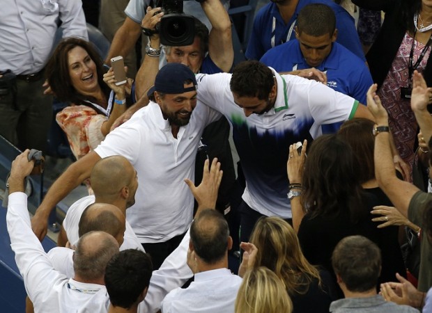 Marin Cilic celebrates with coach Goran Ivanisevic after clinching his maiden Grand Slam title with victory in the US Open final over Kei Nishikori Marin Cilic Goran Ivanisevic US Open