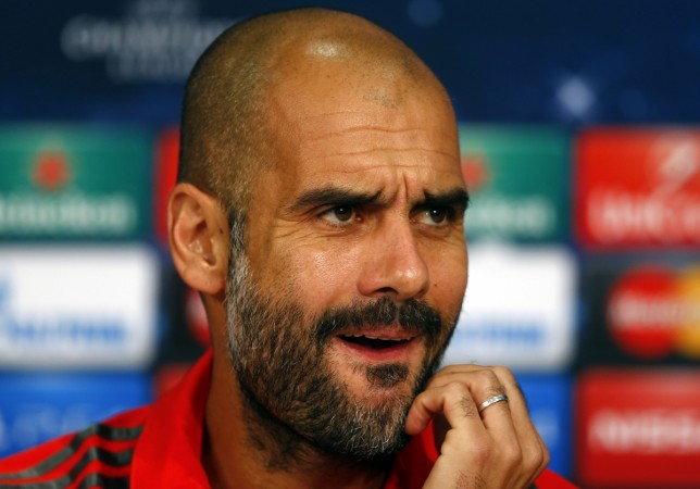 Bayern Munich's coach Pep Guardiola addresses a news conference before their Champions League group E soccer match against Manchester City Pepe Guardiola