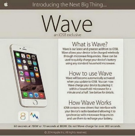 iOS 8 Hoax claims iPhone,iPad users can charge their phones in a microwave.