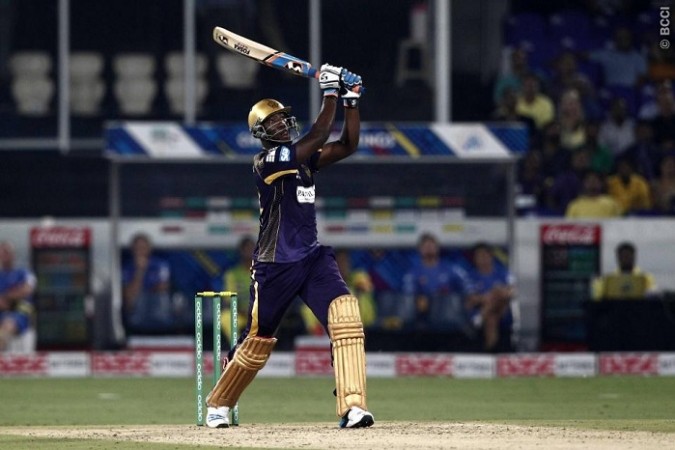KKR all-rounder Andre Russell in a destructive mood against CSK in their CLT20 2014 game Andre Russell KKR