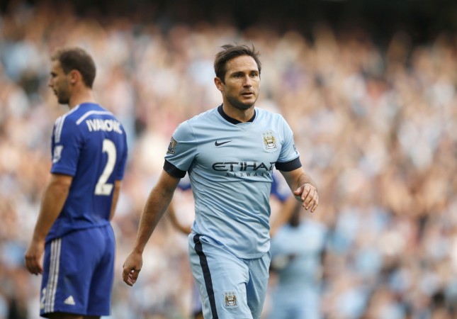 Manchester City's Frank Lampard reacts after scoring against Chelsea during their English Premier League match at the Etihad stadium Frank Lampard