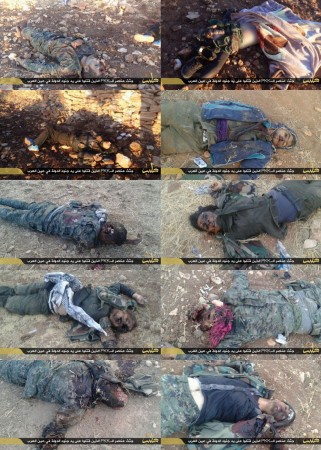 ISIS posted pictures of the Kurdish soldiers, including female fighters, executed by them. ISIS have posted pictures of dead Kurdish soldiers,including female fighters executed by the Sunni militants.