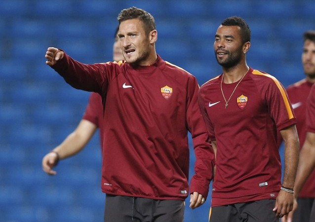 Francesco Totti and Ashley Cole during a training session for Roma Francesco Totti Ashley Cole Roma