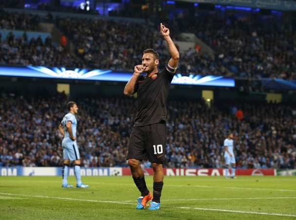 Roma talisman Francesco Totti celebrates after scoring against Manchester City in the Champions League Francesco Totti Roma
