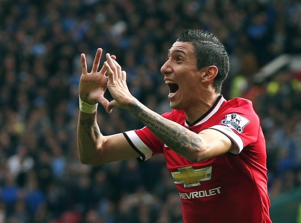 Angel Di Maria celebrates after scoring for Manchester United in their English Premier League game against Everton Angel Di Maria Manchester United
