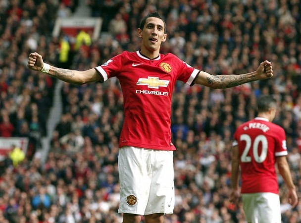 Manchester United midfielder Angel Di Maria celebrates after scoring a goal against Everton in their English Premier League game Angel Di Maria Manchester United