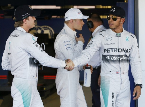 Nico Rosberg and Lewis Hamilton shake hands after the Russian GP qualifying session Lewis Hamilton Nico Rosberg Mercedes