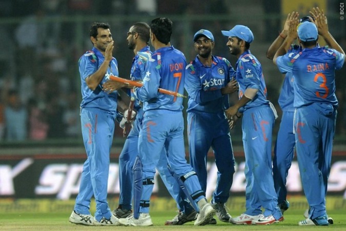 India players celebrate after defeating West Indies in the 2nd ODI India Mohammed Shami