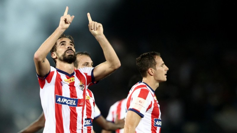 Borja Fernandéz celebrates after scoring Atletico de Kolkata's second goal against Mumbai City Atletico de Kolkata