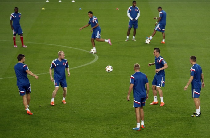 Ajax players attend a training session ahead of their Champions League match against Barcelona, at Camp Nou. Ajax