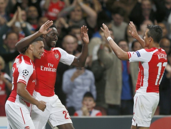 Danny Welbeck (c) scored a hat-trick in his last Champions League outing. Arsenal