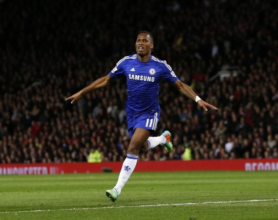 Chelsea striker Didier Drogba celebrates after scoring the opening goal against Manchester United in their English Premier League game Didier Drogba Chelsea