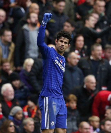Chelsea striker Diego Costa celebrates after scoring against Liverpool in their English Premier League game Diego Costa Chelsea