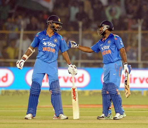 India batsmen Shikhar Dhawan and Ambati Rayudu have a conversation during their match-winning partnership in the 2nd ODI against Sri Lanka Shikhar Dhawan Ambatu Rayudu India