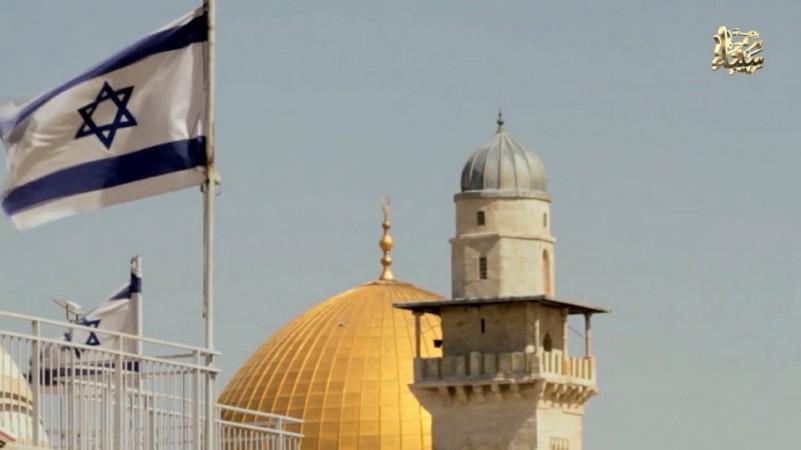 Image showing an Israeli flag near the Temple Mount Mosque posted by an ISIS affiliated group from Egypt. Image showing an Israeli flag near the Temple Mount Mosque posted by an ISIS affiliated group from Egypt.