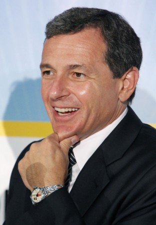 President and CEO of Walt Disney Co, Bob Iger, listens to a question as he wears his 1933 Mickey Mouse Ingersoll Watch Company vintage watch during a news conference at Disney's D23 Expo in Anaheim, California, September 10, 2009. Mickey Mouse Birthday