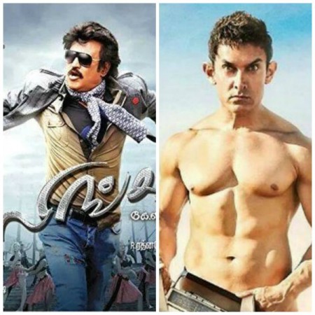 A collage of Aamir Khan's 'PK' Getting Lesser Screens than Rajinikanth 'Lingaa'