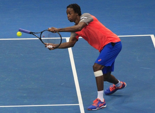 Gael Monfils has a little bit of fun on the court during his match for the Indian Aces against the UAE Royals Gael Monfils Indian Aces