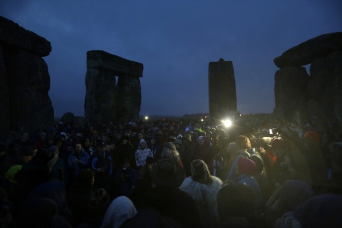 Druids and revellers sing incantations as they celebrate the winter solstice at Stonehenge in Amesbury, southern England Druids celebrate Winter Solstice at Stonehenge