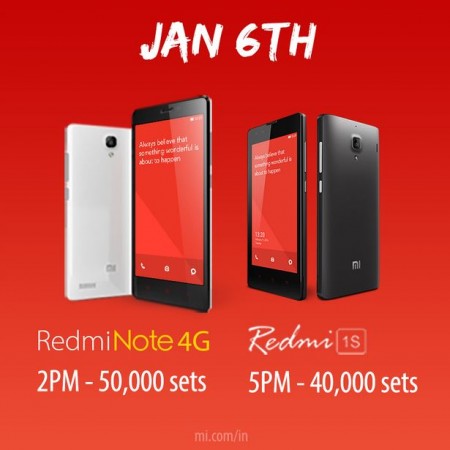Xiaomi Redmi Note 4G & Redmi 1S Flipkart Flash Sale on 6 January Xiaomi Redmi Note 4G & Redmi 1S Flipkart Flash Sale on 6 January