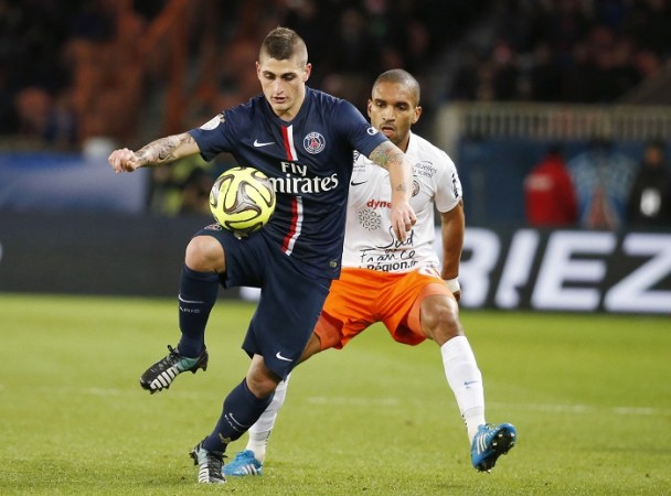 PSG midfielder Marco Verratti (left) has been linked with Barcelona Marco Verratti PSG Joris Marveaux Montpellier