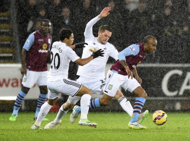 Fabian Delph (extreme right) is currently on the final year of his Aston Villa contract Fabian Delph