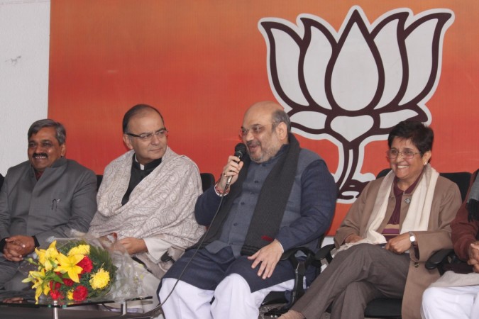 BJP chief Amit Shah and social activist Kiran Bedi during a programme organised to welcome Bedi in BJP on 15 January, 2015. IANS