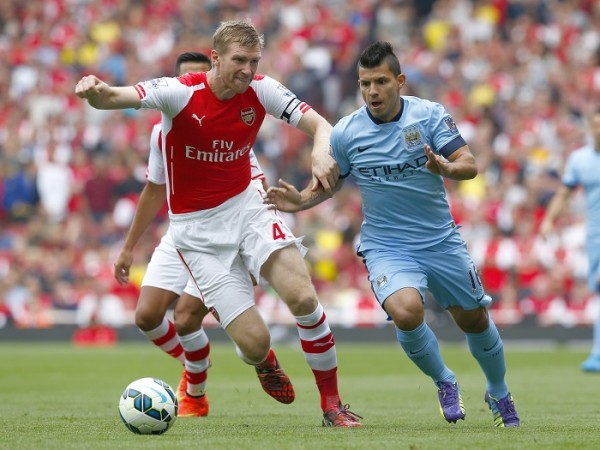 Sergio Aguero will be the man Arsenal need to keep in check Arsenal Per Mertesacker Manchester City Sergio Aguero