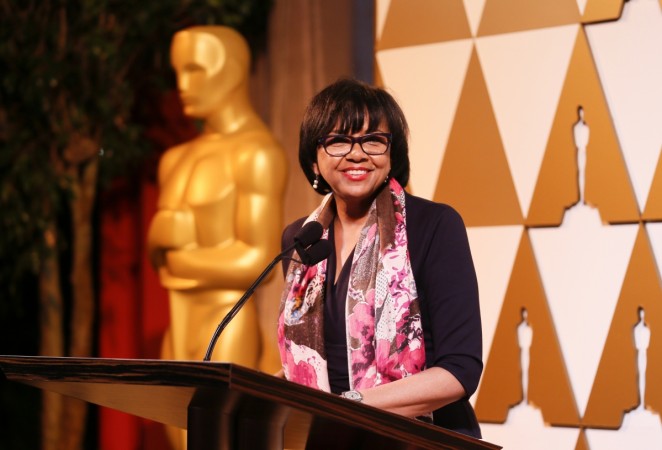 Academy of Motion Picture Arts and Sciences president Cheryl Boone Isaacs speaks at the 86th Academy Awards Foreign Language Nominee Reception at Ray's and Stark Bar on the LACMA Campus in Los Angeles. Cheryl Boone Isaacs
