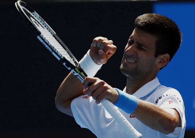Novak Djokovic celebrates his second round win at the Australian Open Novak Djokovic Australian Open 2015