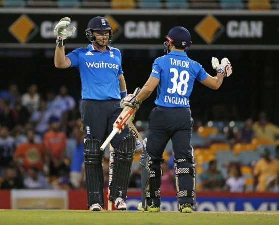 England batsmen Ian Bell and James Taylor celebrate their win over India in the tri-series Ian Bell James Taylor England