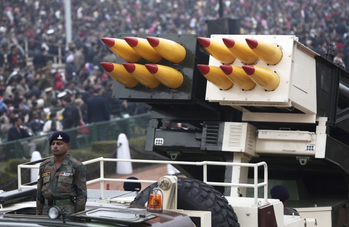 Indian Army's Pinaka multi barrel rocket launcher systems are displayed during a full dress rehearsal for the Republic Day parade in New Delhi January 23, 2015. Republic Day