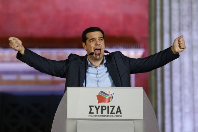 The head of radical leftist Syriza party Alexis Tsipras speaks to supporters after winning the elections in Athens January 25, 2015. Syriza party leader Alexis Tsipras wins the Greece Elections