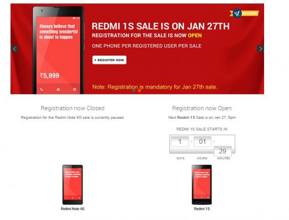 Xiaomi Redmi 1S Flipkart Flash Sale to Go Live on 27 January Xiaomi Redmi 1S Flipkart Flash Sale to Go Live on 27 January