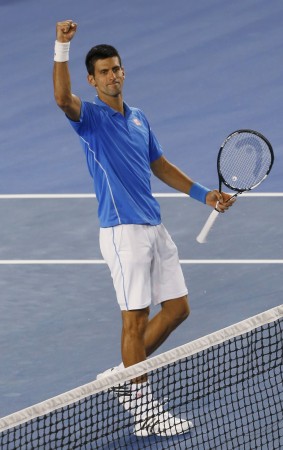 Djokovic celebrates after reaching the semi-finals of the competition after defeating Milos Raonic Vonak Djokovic