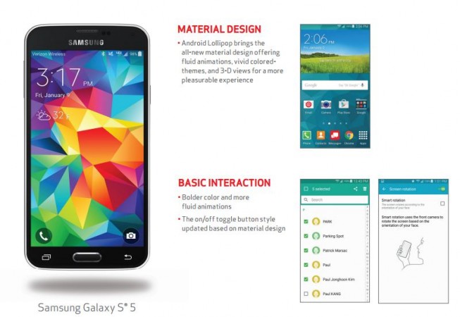 Samsung Galaxy S5 Android 5.0 Lollipop Update Alert: New Google Mobile OS Released to Verizon Model Samsung Galaxy S5 Android 5.0 Lollipop Update Alert: New Google Mobile OS Released to Verizon Model