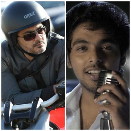A collage of Ajith-GV Prakash Kumar. Ajith-GV Prakash