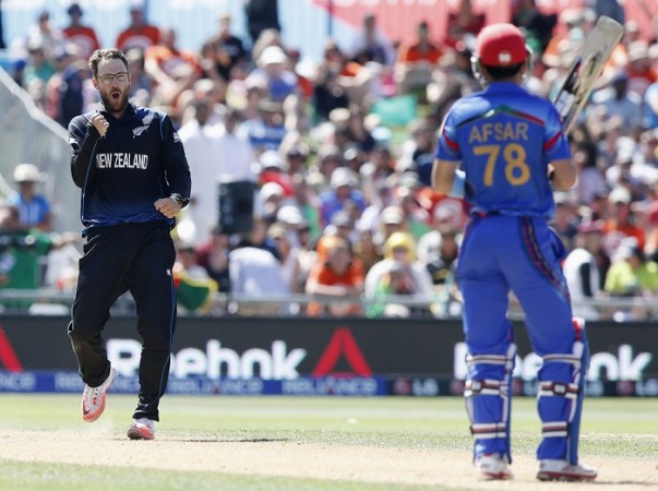 Daniel Vettori celebrates the wicket of Afsar Zazai Daniel Vettori New Zealand Afsar Zazai Afghanistan ICC Cricket World Cup 2015