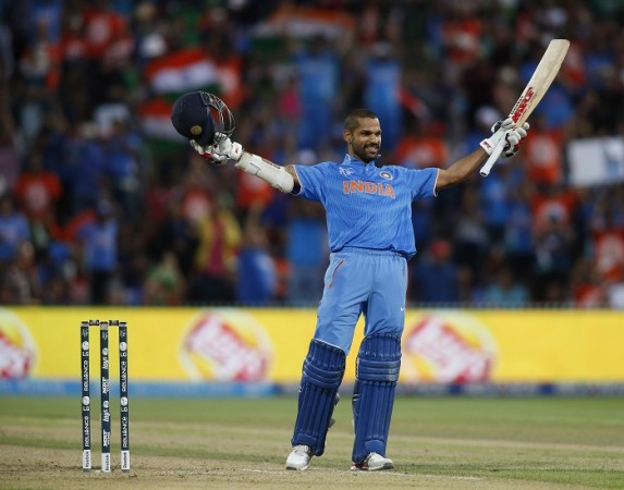 India opener Shikhar Dhawan celebrates after completing his century against Ireland in the ICC Cricket World Cup 2015 match Shikhar Dhawan India ICC Cricket World Cup 2015