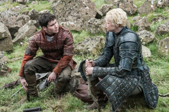 (L) Daniel Portman as Podrick Payne and (R) Gwendoline Christie as Brienne of Tarth Daniel Portman