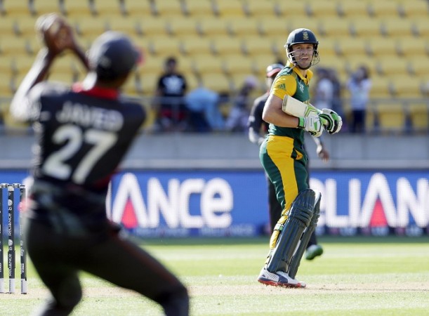 South Africa skipper AB De Villiers looks on in despair as he is caught out on 99 AB De Villiers South Africa UAE ICC Cricket World Cup 2015
