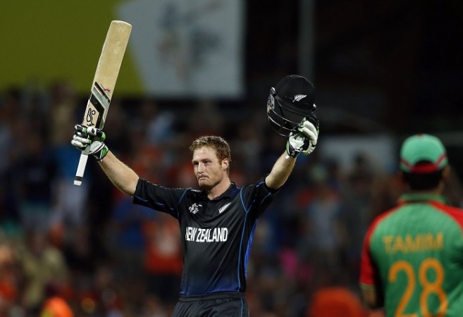 New Zealand opener Martin Guptill celebrates his century in the ICC Cricket World Cup 2015 match against Bangladesh Martin Guptill New Zealand ICC Cricket World Cup 2015