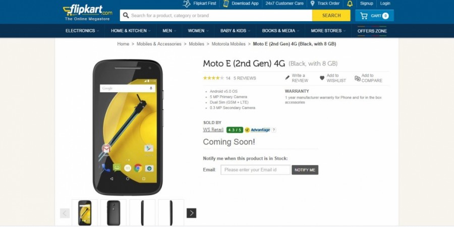 Motorola Moto E (2 Gen) 4G Tipped to Release Soon in India; Gets Listed on Flipkart