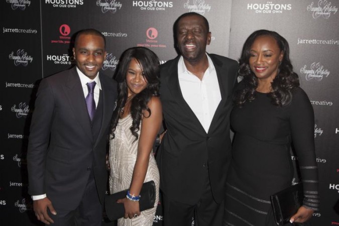 Nick Gordon, Bobbi Kristina Brown, Gary Houston and Patricia Houston attend the opening night of "The Houstons: On Our Own" in New York October 22, 2012.