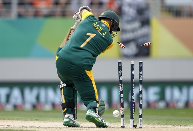 Hashim Amla is bowled by Trent Boult in the fourth over of the semifinal Hashim Amla South Africa ICC Cricket World Cup 2015