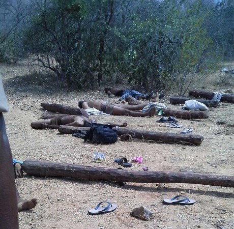 he bodies of the smugglers of red sanders -an expensive wood used in aphrodisiac drugs and to make musical instruments - who were gunned down by police in Andhra Pradesh's Chittoor district lay on the ground on April 7, 2015. Andhra