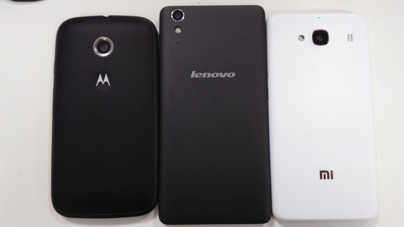 Moto E2 vs Lenovo A6000 vs Xiaomi Redmi 2- back panels Moto E2 vs Lenovo A6000 vs Xiaomi Redmi 2- back panels