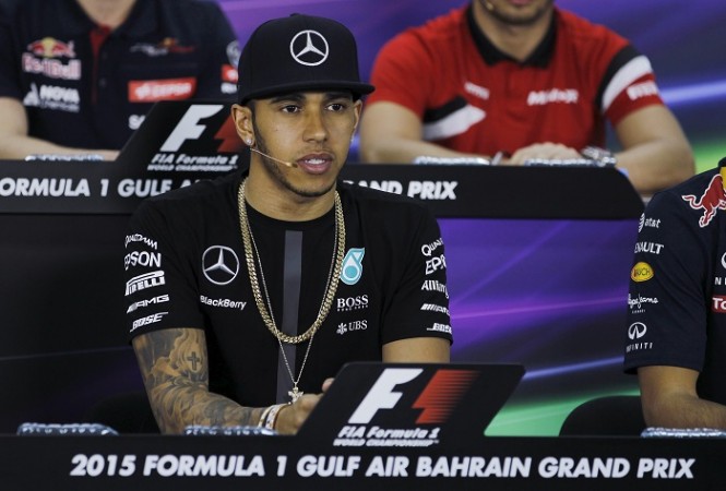 Mercedes driver Lewis Hamilton of Britain speaks during a drivers' news conference ahead of Bahrain Grand Prix in the south of Manama Lewis Hamilton