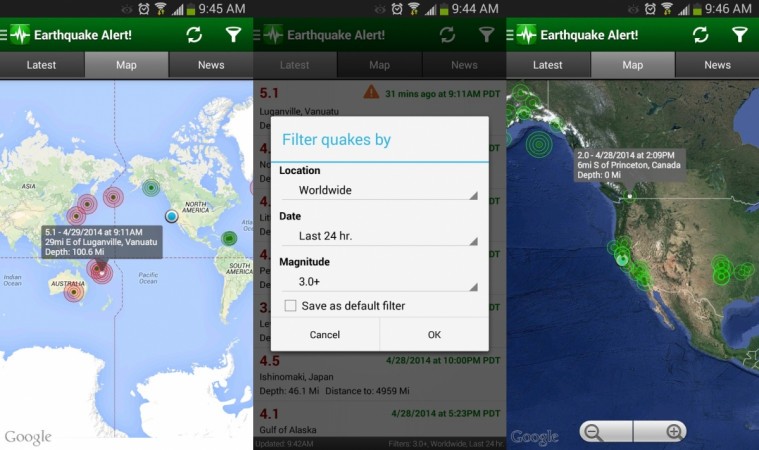 Earthquake Alert! app interface Earthquake Alert! app interface